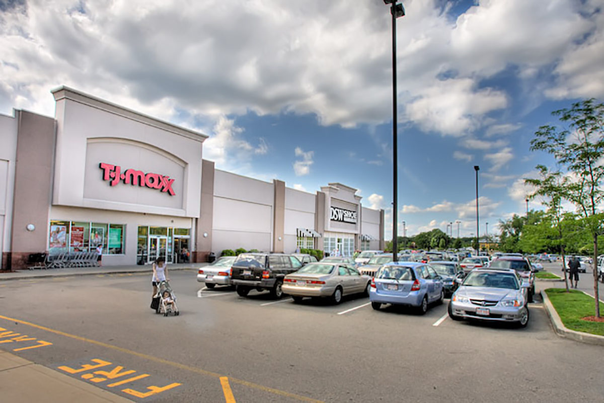 Dedham Mall exterior view of shops